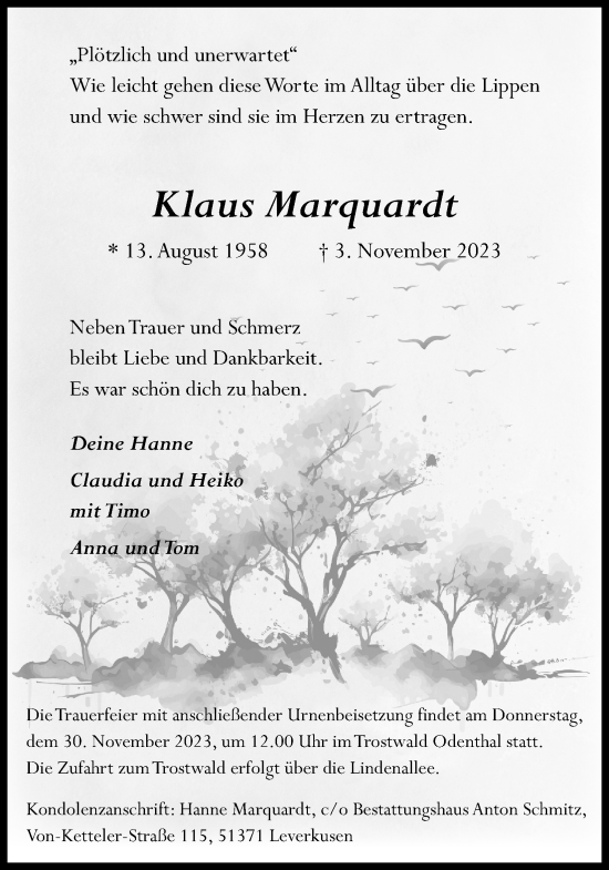 Anzeige von Klaus Marquardt von Kölner Stadt-Anzeiger / Kölnische Rundschau / Express