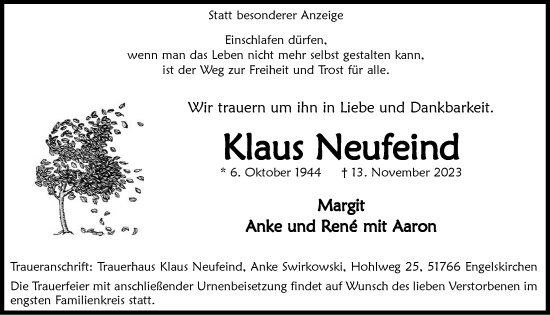 Anzeige von Klaus Neufeind von  Anzeigen Echo 