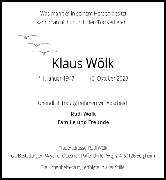 Anzeige von Klaus Wölk von  Werbepost 