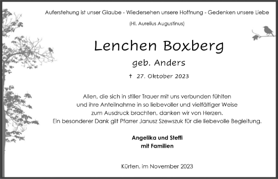 Anzeige von Lenchen Boxberg von  Bergisches Handelsblatt 