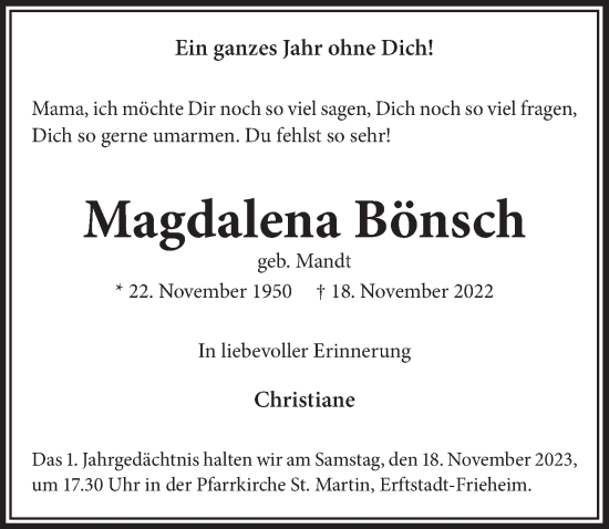 Anzeige von Magdalena Bönsch von  Werbepost 