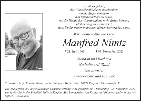 Anzeige von Manfred Nimtz von  Werbepost 