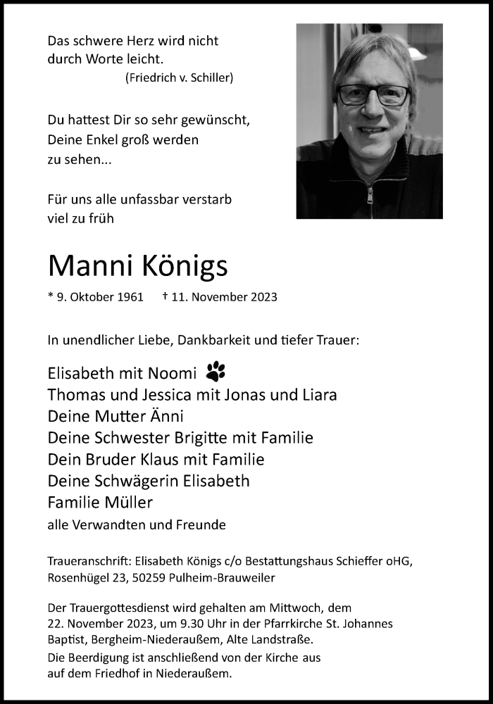  Traueranzeige für Manni Königs vom 18.11.2023 aus Kölner Stadt-Anzeiger / Kölnische Rundschau / Express