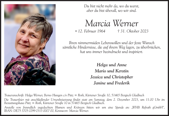 Anzeige von Marcia Werner von Kölner Stadt-Anzeiger / Kölnische Rundschau / Express
