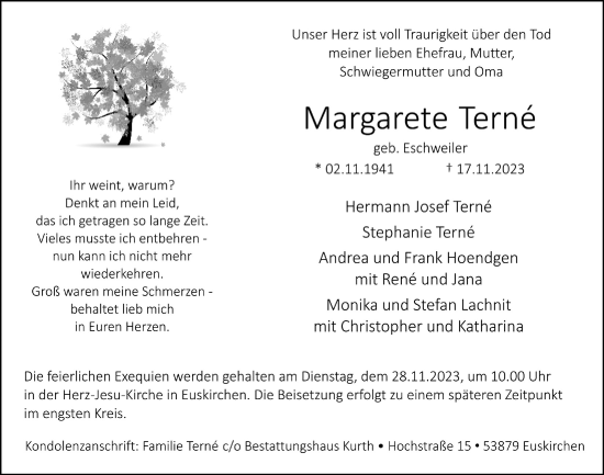 Anzeige von Margarete Terne von  Blickpunkt Euskirchen 