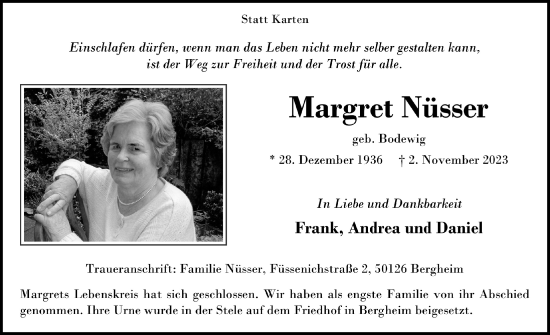 Anzeige von Margret Nüsser von  Werbepost 