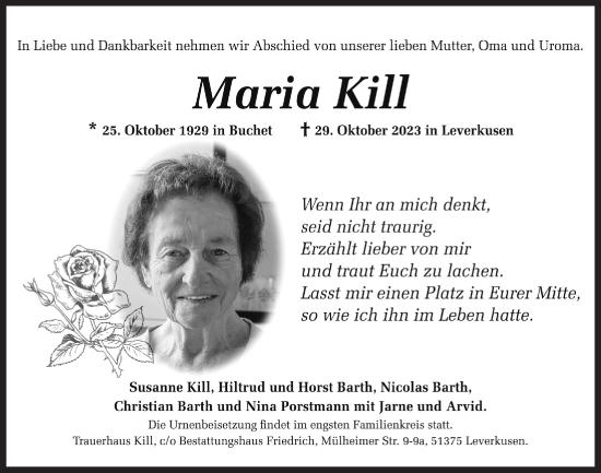 Anzeige von Maria Kill von  Lokale Informationen 