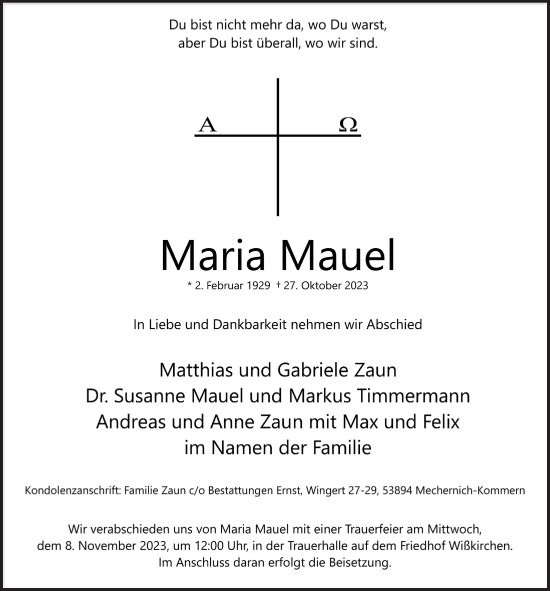 Anzeige von Maria Mauel von  Blickpunkt Euskirchen 
