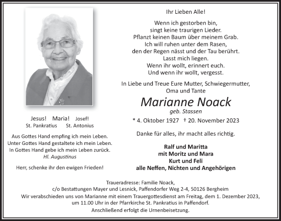 Anzeige von Marianne Noack von  Werbepost 