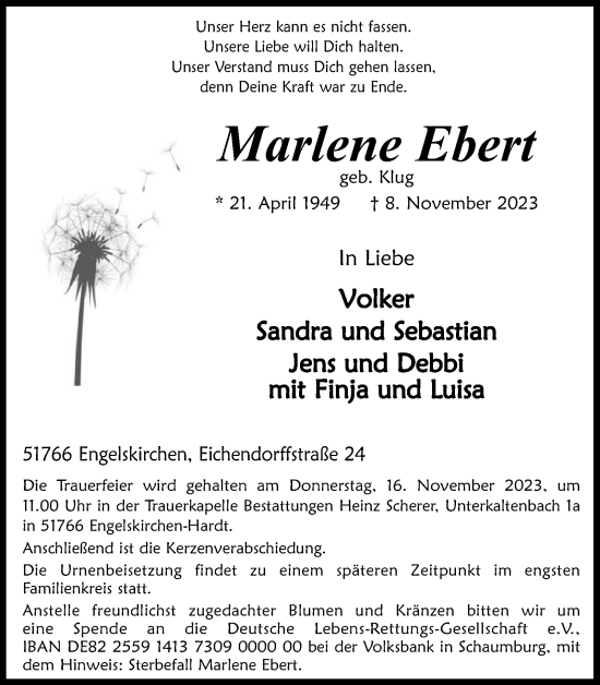 Anzeige von Marlene Ebert von Kölner Stadt-Anzeiger / Kölnische Rundschau / Express