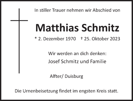 Anzeige von Matthias Schmitz von  Schaufenster/Blickpunkt 