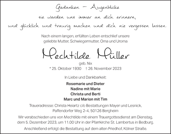 Anzeige von Mechthilde Müller von  Werbepost 