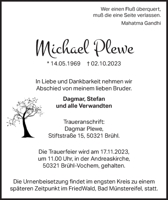 Anzeige von Michael Plewe von  Schlossbote/Werbekurier 