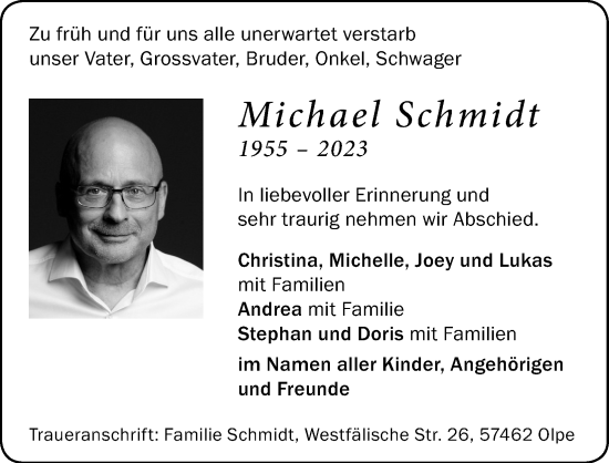 Anzeige von Michael Schmidt von Kölner Stadt-Anzeiger / Kölnische Rundschau / Express