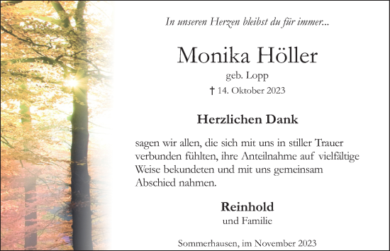 Anzeige von Monika Höller von  Extra Blatt 