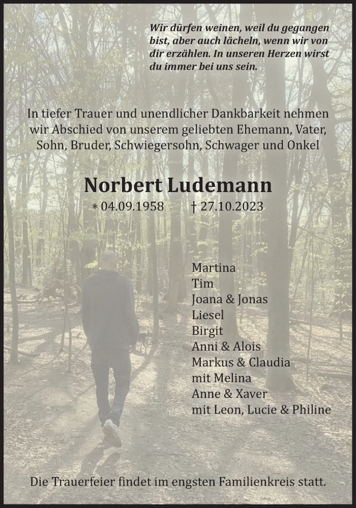  Traueranzeige für Norbert Ludemann vom 11.11.2023 aus Kölner Stadt-Anzeiger / Kölnische Rundschau / Express