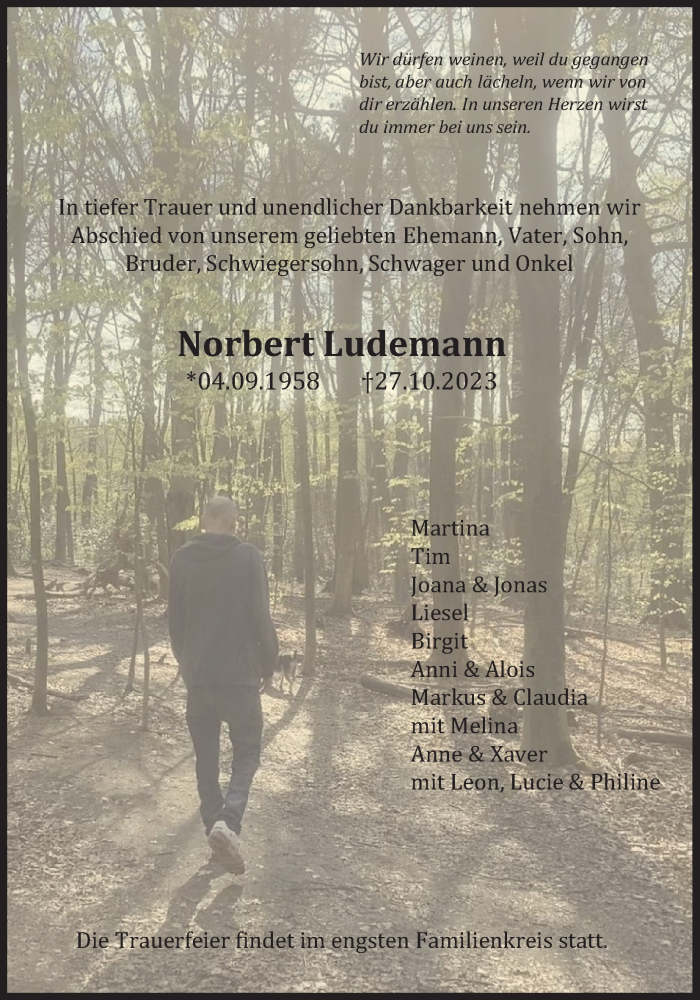  Traueranzeige für Norbert Ludemann vom 04.11.2023 aus Kölner Stadt-Anzeiger / Kölnische Rundschau / Express