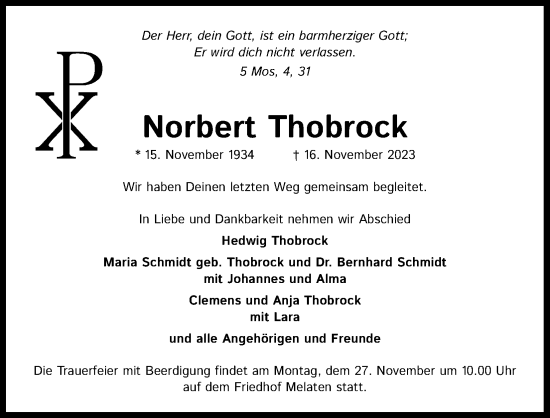 Anzeige von Norbert Thobrock von Kölner Stadt-Anzeiger / Kölnische Rundschau / Express