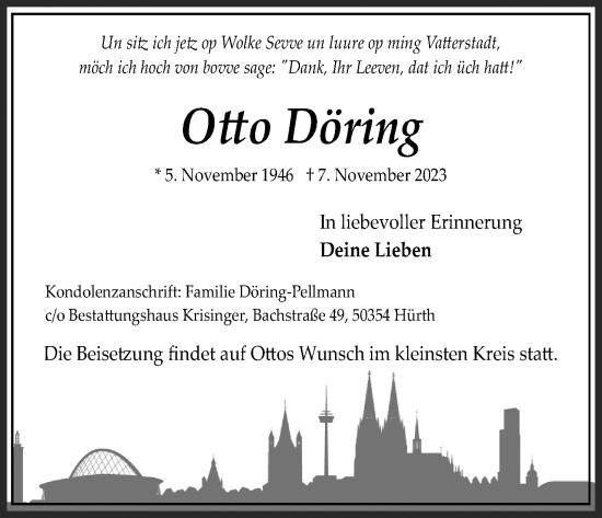 Anzeige von Otto Döring von Kölner Stadt-Anzeiger / Kölnische Rundschau / Express