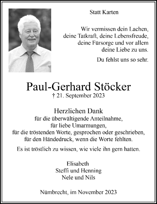 Anzeige von Paul-Gerhard Stöcker von  Lokalanzeiger 