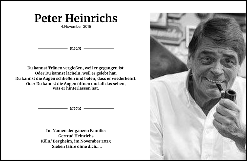  Traueranzeige für Peter Heinrichs vom 18.07.2023 aus Kölner Stadt-Anzeiger / Kölnische Rundschau / Express