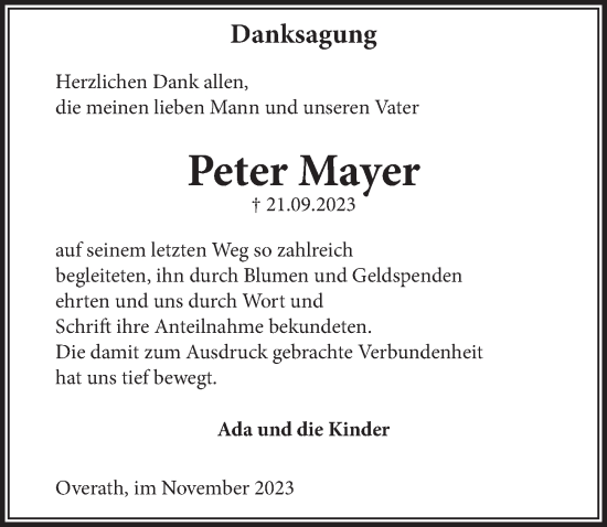 Anzeige von Peter Mayer von  Bergisches Handelsblatt 