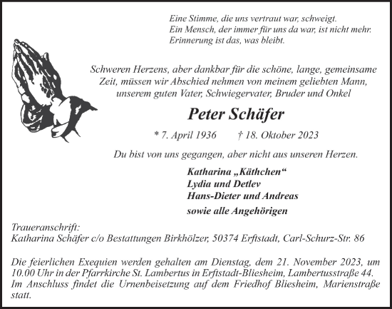 Anzeige von Peter Schäfer von  Werbepost 