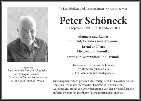 Anzeige von Peter Schöneck von  Schaufenster/Blickpunkt 