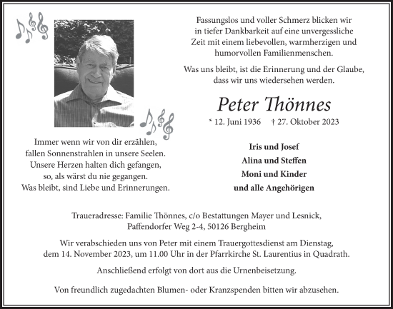 Anzeige von Peter Thönnes von  Werbepost 