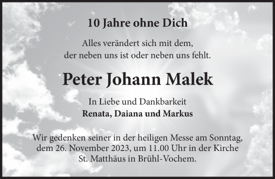 Anzeige von Peter Johann Malek von  Schlossbote/Werbekurier 