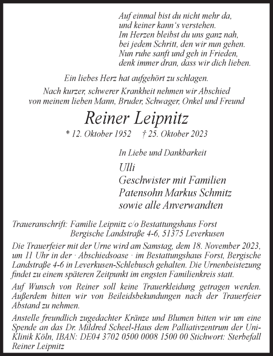 Anzeige von Reiner Leipnitz von  Lokale Informationen 