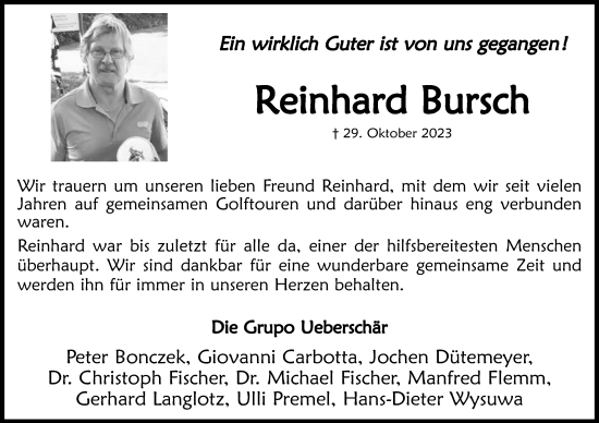 Anzeige von Reinhard Bursch von Kölner Stadt-Anzeiger / Kölnische Rundschau / Express