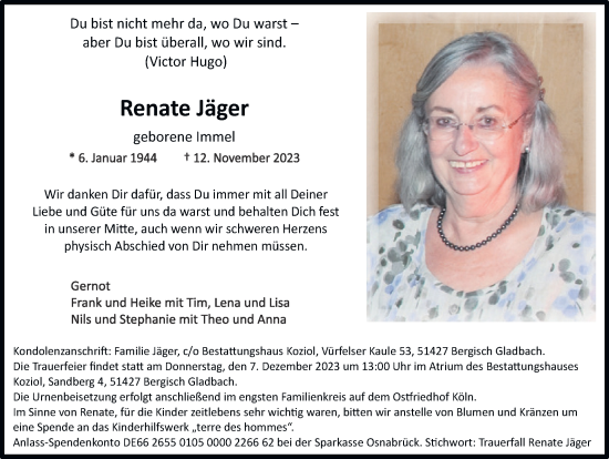 Anzeige von Renate Jäger von  Bergisches Handelsblatt 
