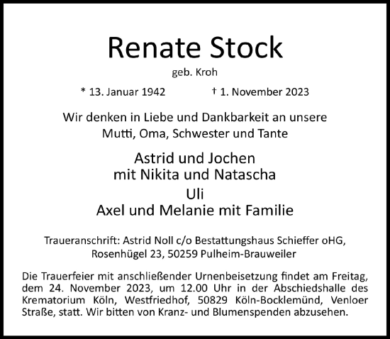Anzeige von Renate Stock von  EXPRESS - Die Woche 