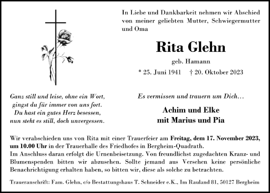 Anzeige von Rita Glehn von  Werbepost 