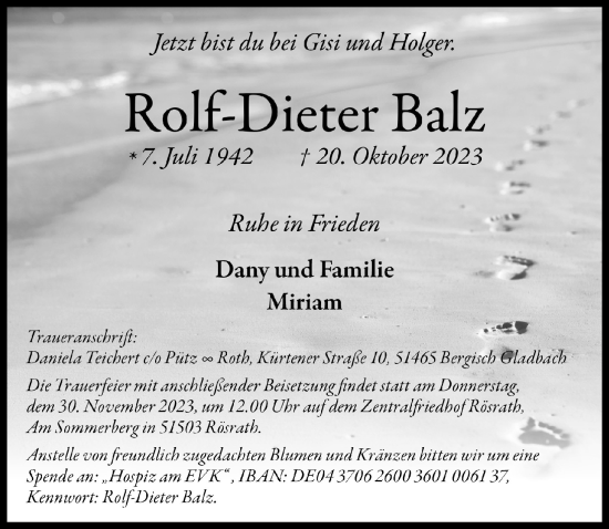 Anzeige von Rolf-Dieter Balz von  Bergisches Handelsblatt 