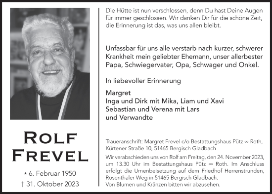 Anzeige von Rolf Frevel von  Bergisches Handelsblatt 