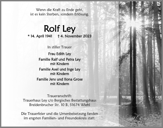 Anzeige von Rolf Ley von  Anzeigen Echo 