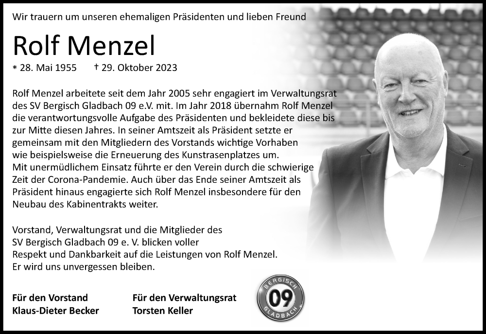  Traueranzeige für Rolf Menzel vom 04.11.2023 aus Kölner Stadt-Anzeiger / Kölnische Rundschau / Express