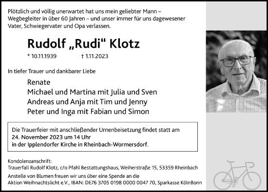 Anzeige von Rudolf Klotz von  Schaufenster/Blickpunkt 