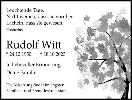 Anzeige von Rudolf Witt von Kölner Stadt-Anzeiger / Kölnische Rundschau / Express