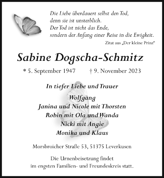 Anzeige von Sabine Dogscha-Schmitz von  Lokale Informationen 