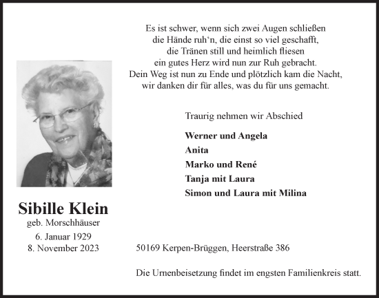 Anzeige von Sibille Klein von  Werbepost 