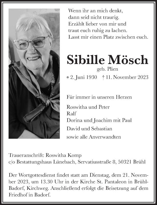Anzeige von Sibille Mösch von  Schlossbote/Werbekurier 