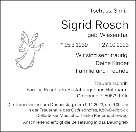Anzeige von Sigrid Rosch von Kölner Stadt-Anzeiger / Kölnische Rundschau / Express