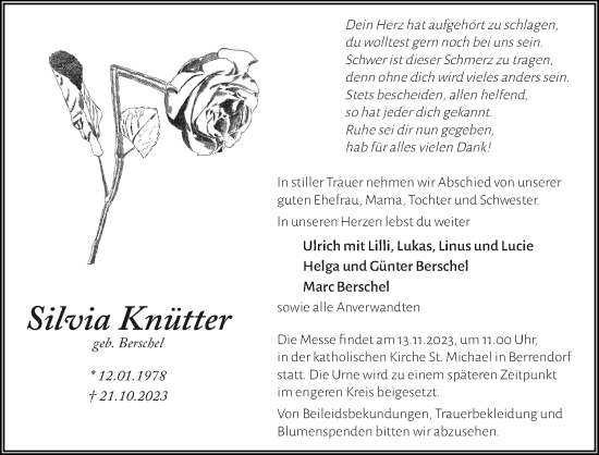 Anzeige von Silvia Knütter von Kölner Stadt-Anzeiger / Kölnische Rundschau / Express