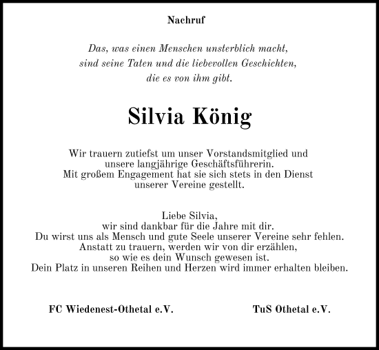 Anzeige von Silvia König von Kölner Stadt-Anzeiger / Kölnische Rundschau / Express