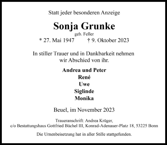 Anzeige von Sonja Grunke von  Schaufenster/Blickpunkt 