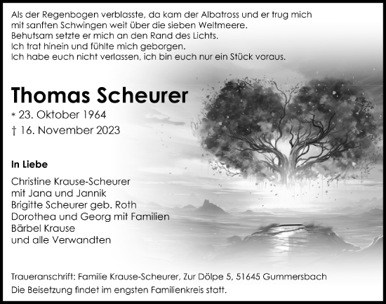 Anzeige von Thomas Scheurer von  Anzeigen Echo 