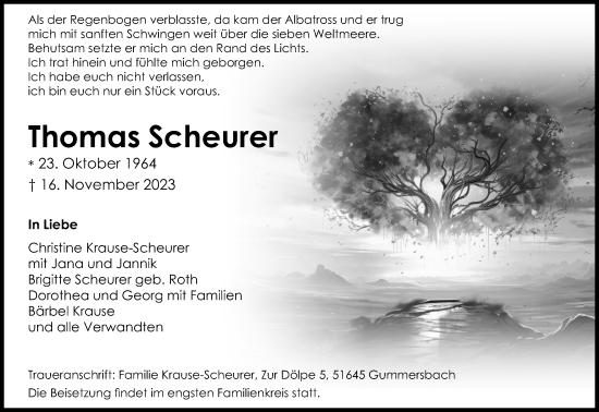 Anzeige von Thomas Scheurer von Kölner Stadt-Anzeiger / Kölnische Rundschau / Express